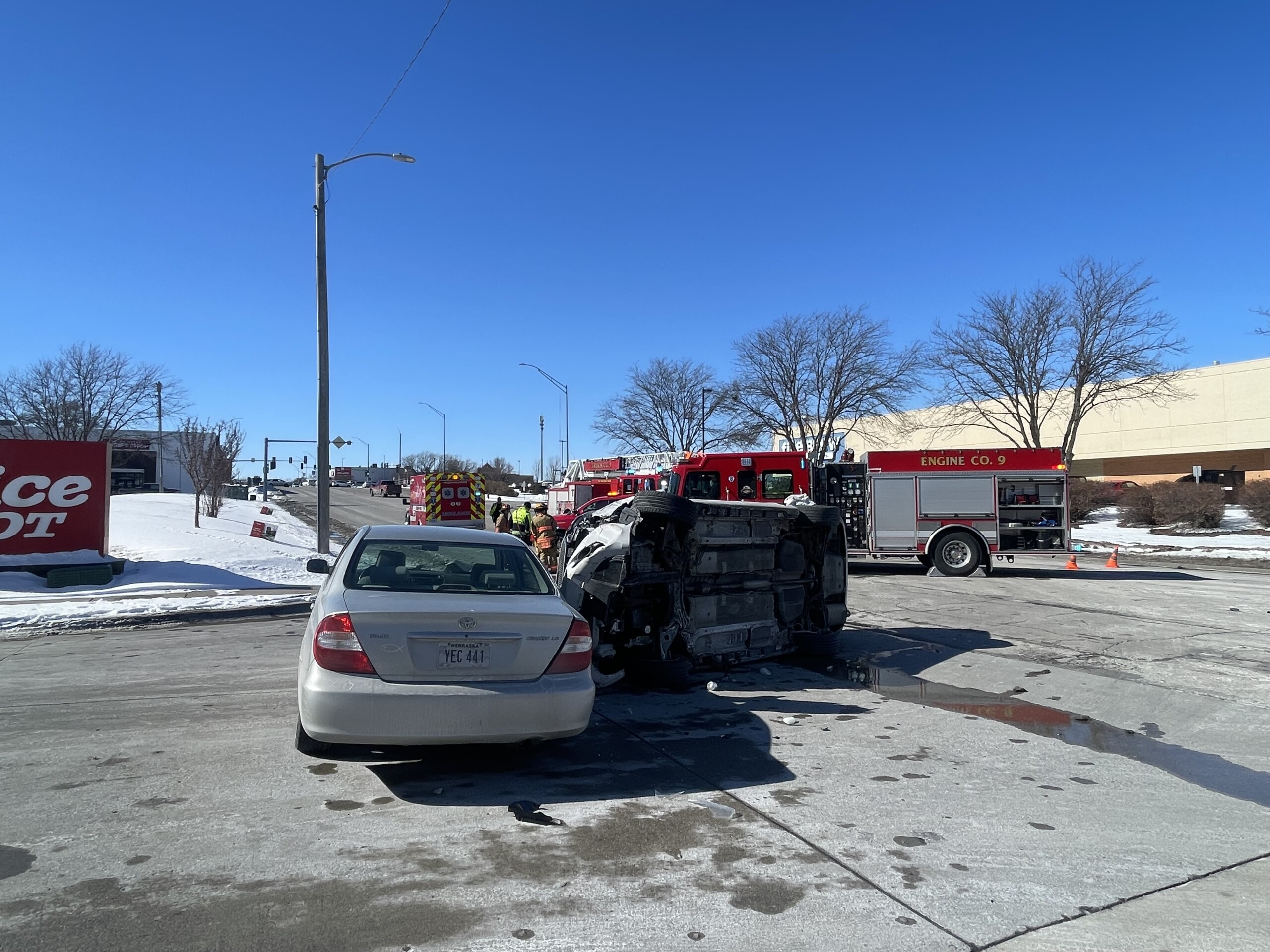 Car ends up on its side after two-vehicle crash in east Lincoln