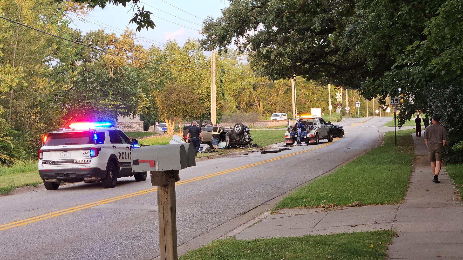 Car ends up on roof after crash in south Lincoln